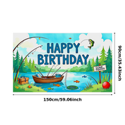 Fishing Theme Happy Birthday Backdrop Banner Background Decorations for Birthday Party Photography Props Party Supplies Outdoor Celebrations