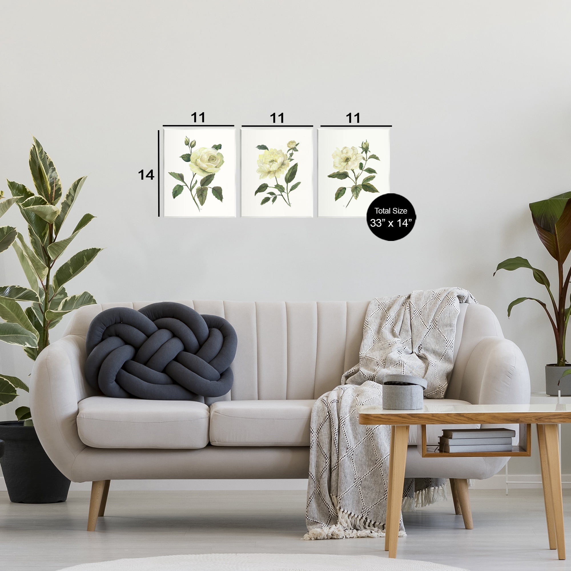 Stupell Industries Ivory Budding Garden Flowers 3 Piece Wall Plaque Art Set, design by Nan