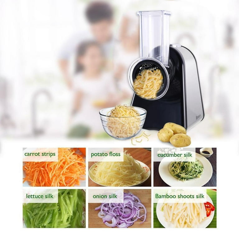 Qhomic Electric Cheese Grater,5 in-1 Professional Electric Vegetable Slicer  Rotary Electric Gratersr/Salad/Chopper/Shooter with One-Touch Control with