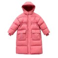 thumbnail image 3 of AINIYS Girls Winter Coat Thickened Long Hooded Puffer Jacket Kids Windproof Warm Full Zip up Button Down Quilted Padded Down Waist Drawstring Jackets with Pockets Pink 9-10Years, 3 of 4
