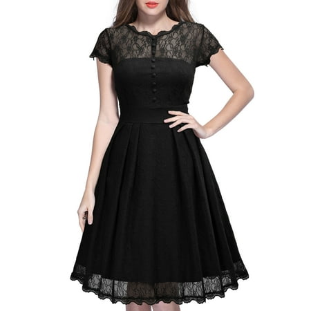 Wedding Dress Cap - MIUSOL Women's Vintage Retro 1950s Floral Lace Cap Sleeve Swing Evening Wedding Bridesmaid Dresses for Women (Black 3XL)