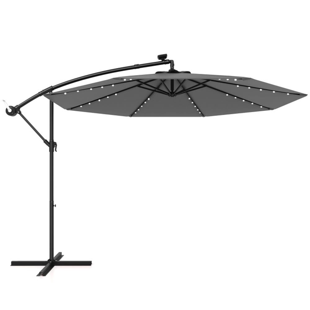 Spaco 10 Feet Solar Offset Hanging Umbrella with 40 Lamp Beads and Solar Panel, Outdoor Umbrellas for Patio, Patio Table Umbrella, Deck Umbrella-Gray