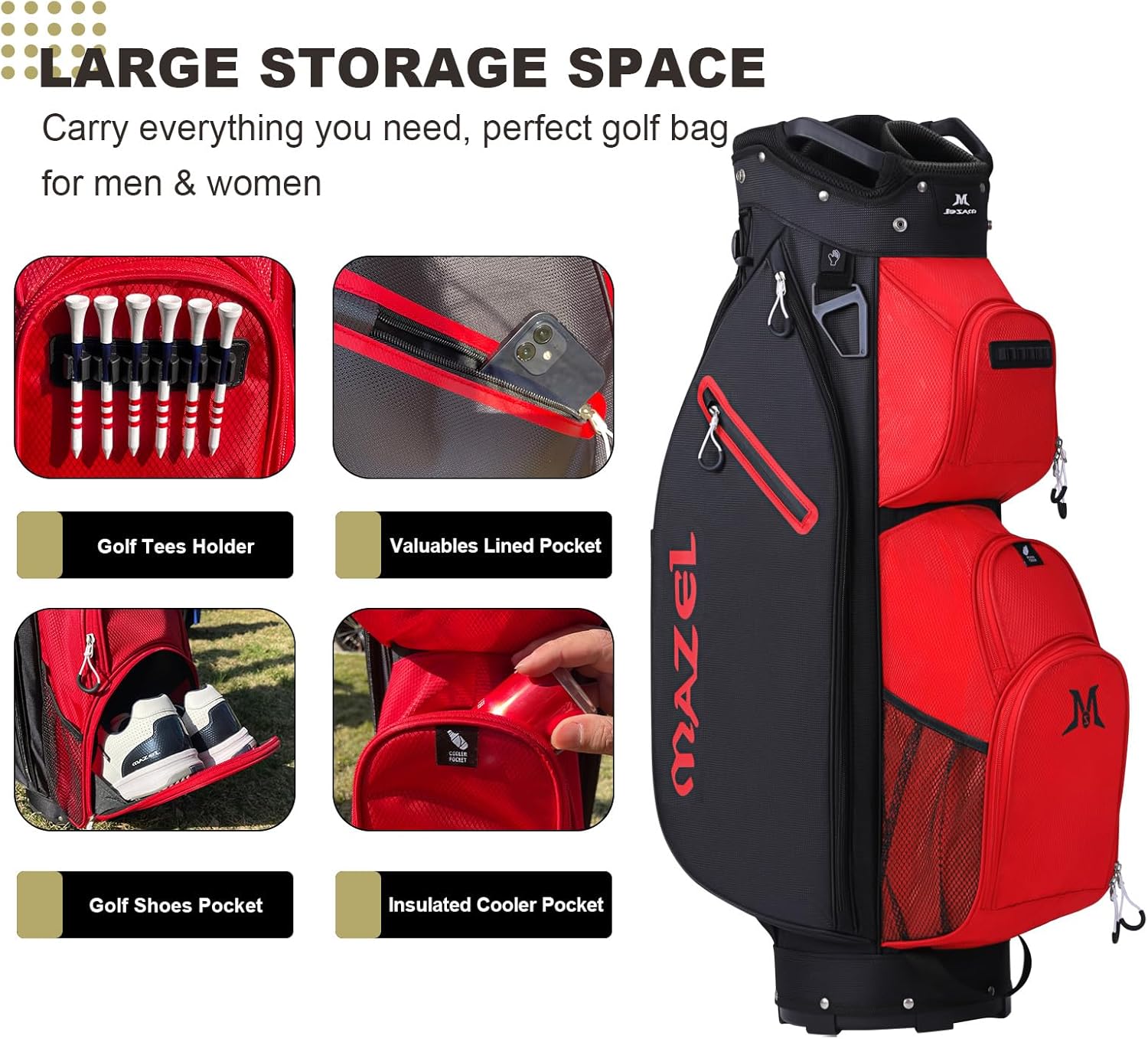 MAZEL Golf Cart Bag with 7-Way Full Length Dividers Top and 9 Pockets,Lightweight Golf Club Bag for Men & Women