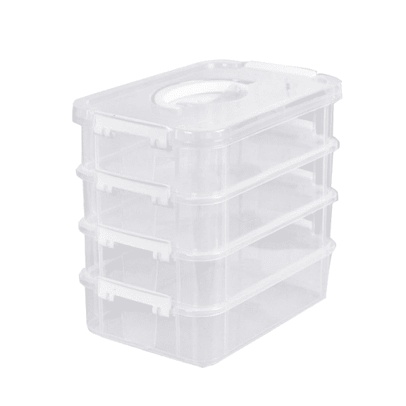 4-Tier Stackable Storage Box with Snap-Closure Ideal for organizing desk stationery, beauty products, and small toy parts