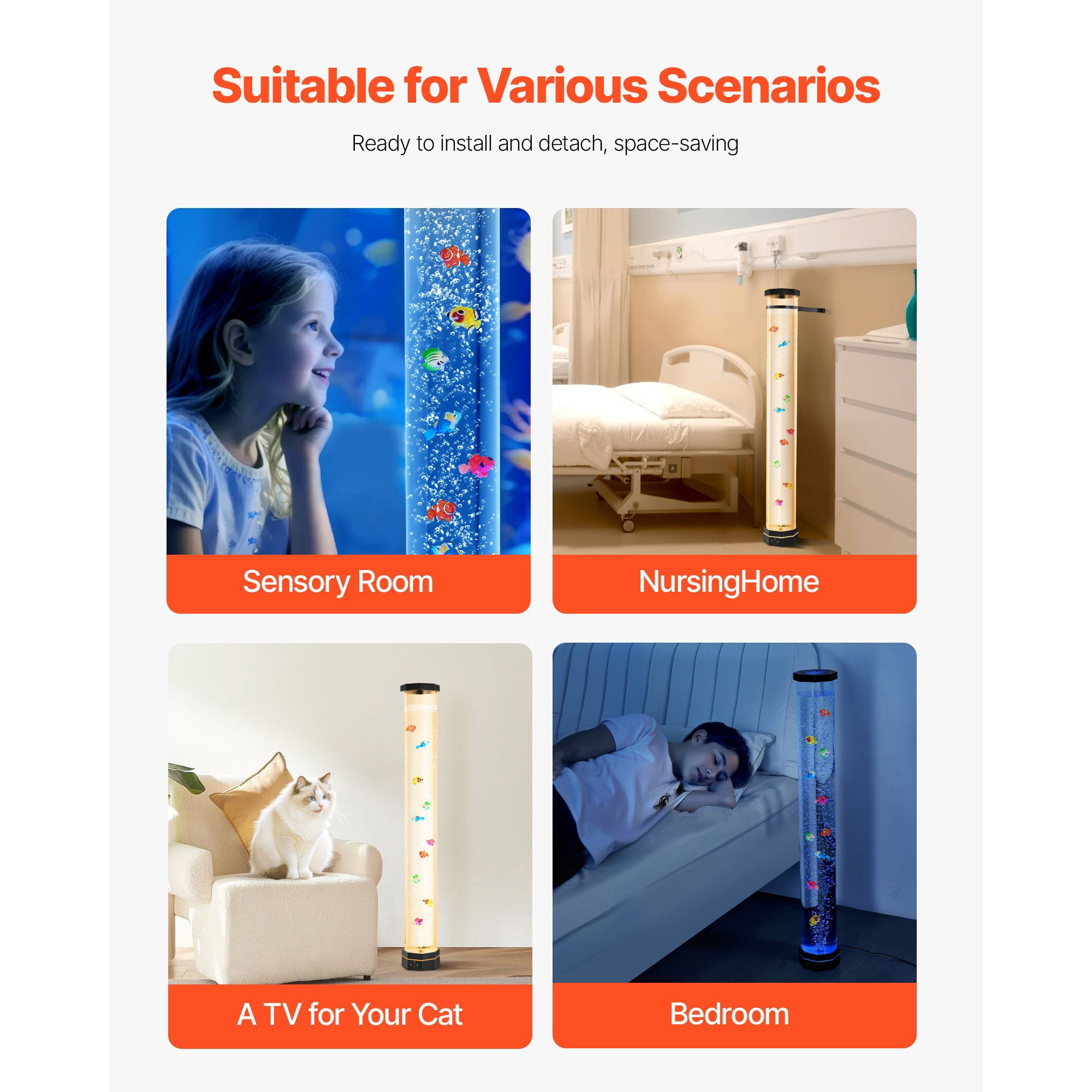 Bubble Lamp Floor-Standing 39 Inch 16 Color Remote Control Anti-Tip 40-45dB for Autism ADHD Anxiety Relief