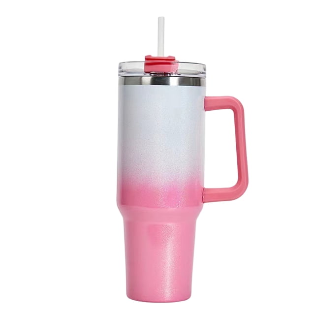Vaso de 40 oz con asa y tapa con pajita, taza de viaje de acero inoxidable reutilizable y aislada que mantiene las bebidas frías, botella para agua, té helado o café