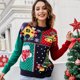 thumbnail image 4 of Suéter de Navidad Señoras Cuello Redondo Jersey de Punto de Manga Larga Copo de Nieve Árbol de Navidad Suéter de Navidad Odeerbi  ODB121308, 4 of 9