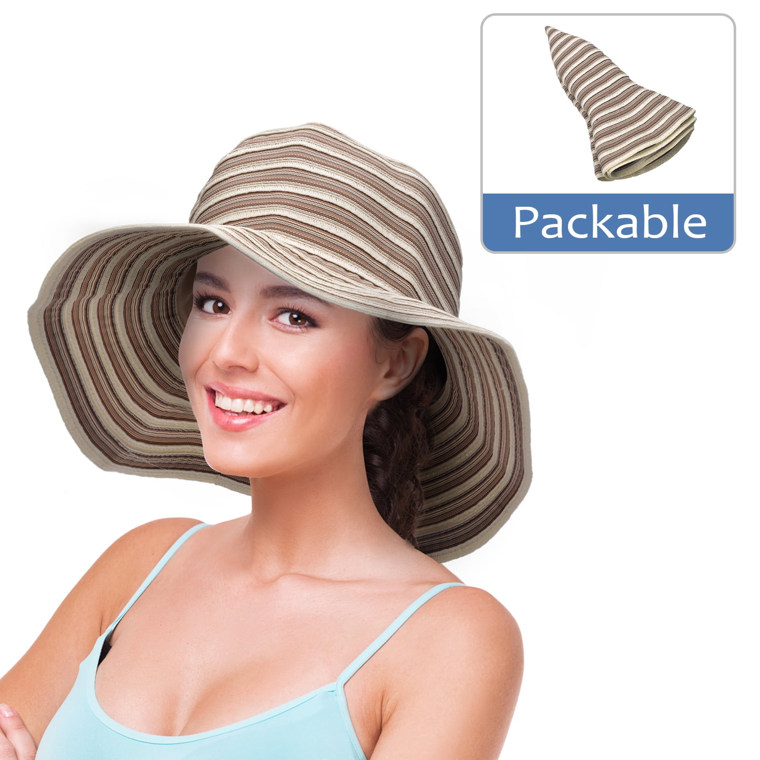 Women Summer Foldable Wide Brim UV Protection Sun Hat Beach Traveling Sunhat Cap Beige 