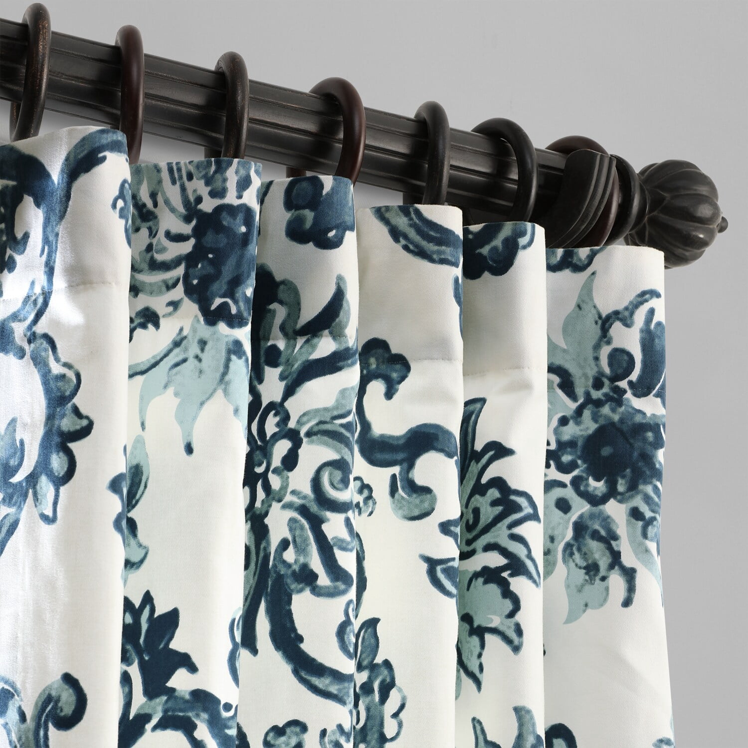 Indonesian Blue Printed Cotton Twill Curtain (1 Panel), Indonesian Blue, 50W X 84L