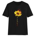 thumbnail image 3 of Blouse Été Manches Courtes T-shirt Tournesol Col Rond Imprimé Col Rond T-shirt Imprimé Été Short Top, Noir, L, 3 of 5