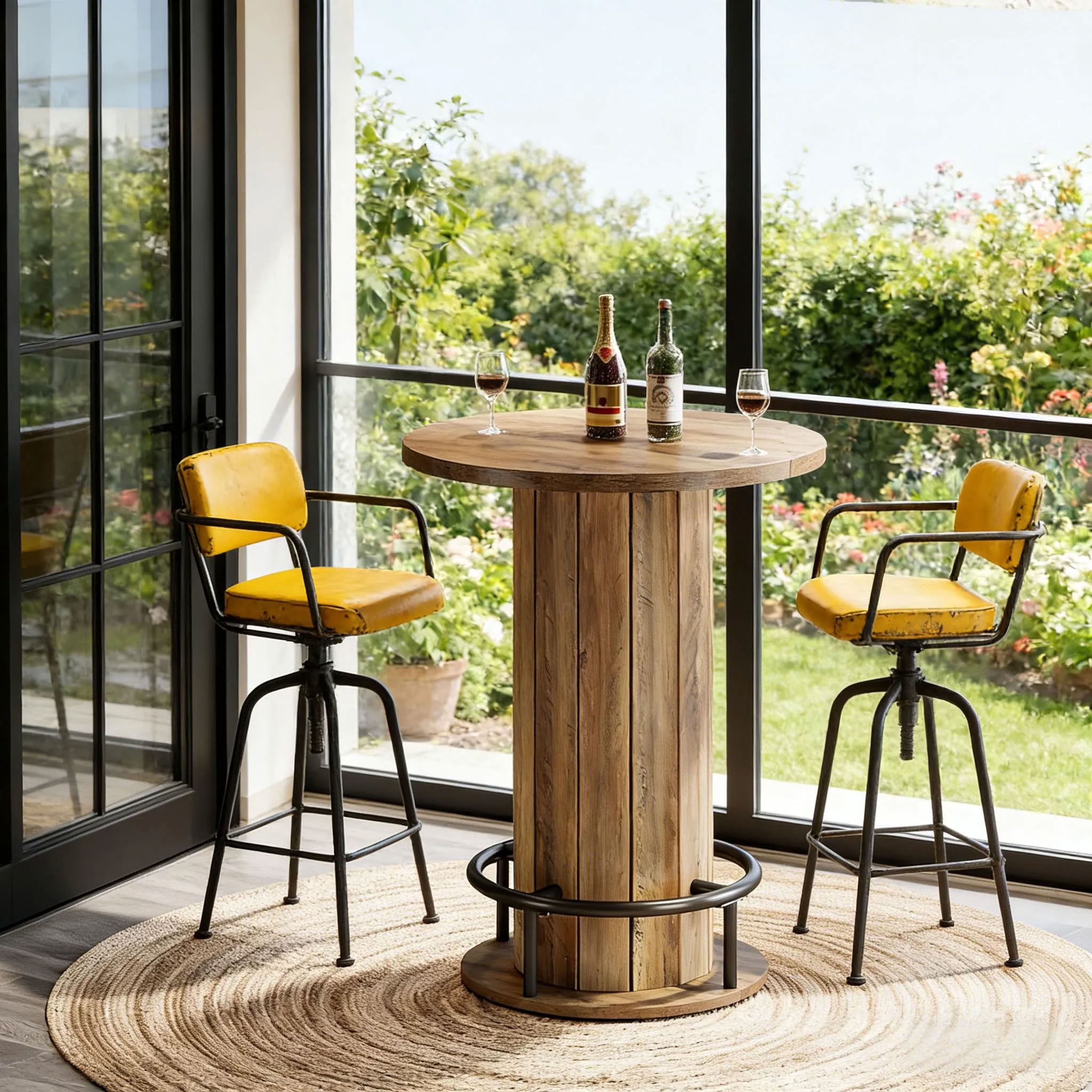 MAYEERTY Round Bar Table with Footrest, Modern Farmhouse Pub Table for Dining Room, Compact Wooden Bistro Table for Small Spaces (Only Table)