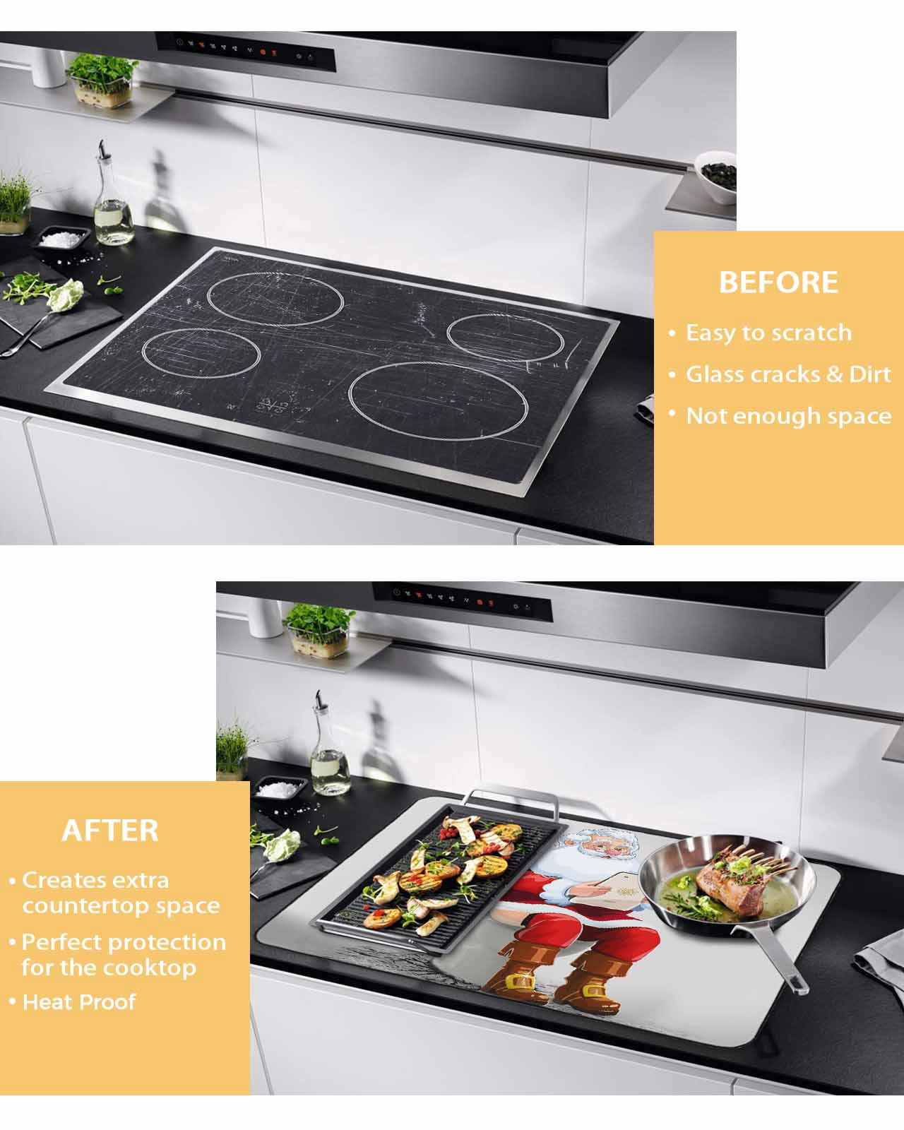 Large Induction Cooktop Protector Mat Christmas Stove Top Covers for Electric Stove, Funny Santa Claus on Toilets Xmas Abstract Decorative Stove Burner Cover Mats, Glass Top Stove Cover