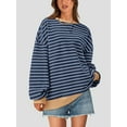 thumbnail image 3 of PRETTYGARDEN Womens Striped Oversized Sweatshirt Color Block Crew Neck Long Sleeve Casual Loose Pullover Top Y2K Clothes, 3 of 9