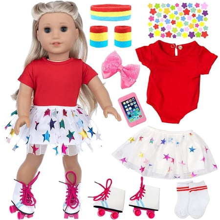 18 Inch Doll Accessories, Girl Doll Accessories, 7PC Travel Skating Sport Play Set, 18 inch Girl Doll Outdoor Sport Accessories (Not Include Doll)