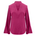 thumbnail image 4 of Holzkary Women's Long Bell Sleeve Tops Ruffle Blouse for Work Dressy Casual Work Tunic Shirts Clothes 2025 Fashion V Neck Drilling Solid Color Long Sleeve Blouses Light Weight Work Shirts Hot Pink L, 4 of 5