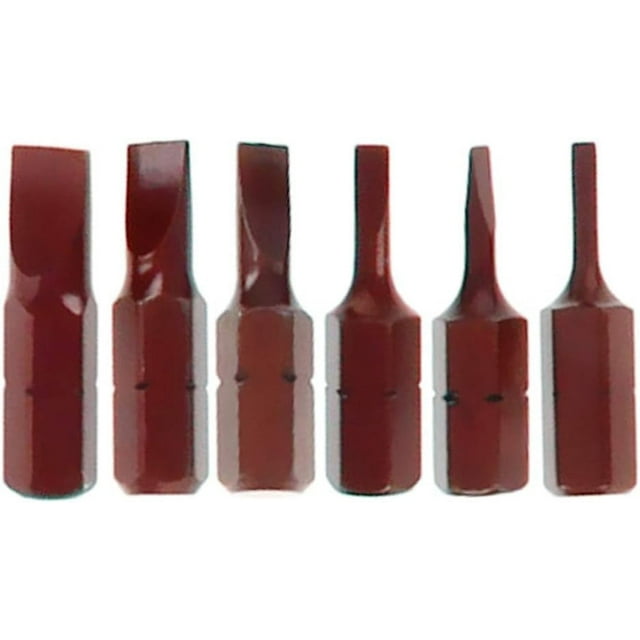 HUGFEGWE 6Pcs Slotted Bits Set,1/4 Inch Hex Shank Magnetic SL2-SL6 Screwdriver Bit Set 25mm Length S2 Screw Driver Kit Tools CJB91-25204
