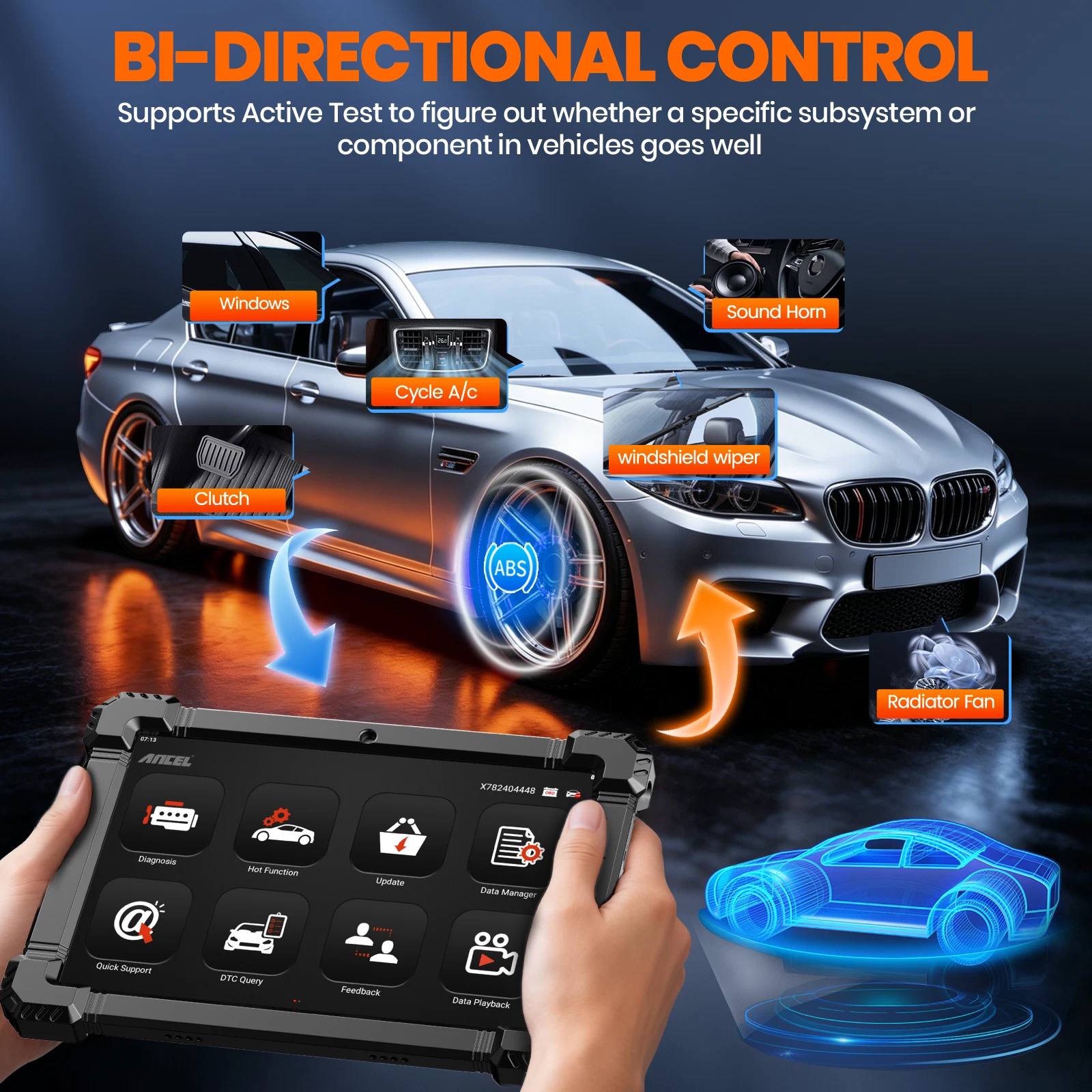 ANCEL X7 OBD2 Scanner Bluetooth Bidirectional Scan Tool Full System Car Diagnostic Tool with 15 Resets, ECU Co-ding for VW Audi, Active Test, ABS Bleeding, TPMS/SAS/EPB/Oil Reset, 2 Years Free Update