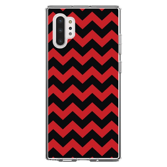 DistinctInk Clear Shockproof Hybrid Case for Galaxy Note 10 PLUS (6.8" Screen) - TPU Bumper, Acrylic Back, Tempered Glass Screen Protector - Black Red Stripes - Stripes Pattern