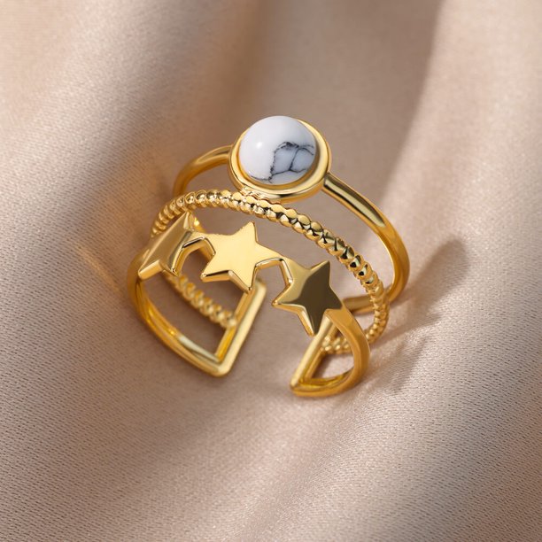 Anillos de piedra de ópalo de acero inoxidable para mujer, chapado en oro, sol, estrella, boda, pareja, anillo ajustable, joyería estética, envío gratis