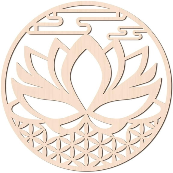 12Inch Lotus Wall Art Wooden Crystal Grid Wall Art Sacred Geometry Home Decor Laser Cut Wooden Wall Sculpture for Wall Hanging Decor