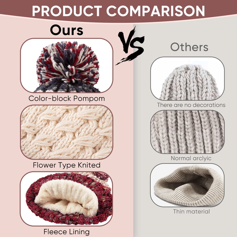 Women's Knit Beanie with Fleece Lining and Pom Pom photo 4
