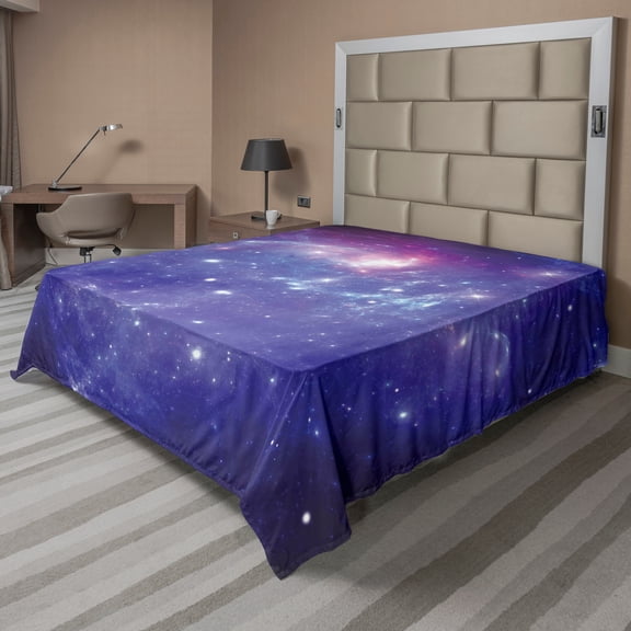 Ambesonne Nebula Flat Sheet, Milky Way Galaxy Stars, California King, Navy Purple