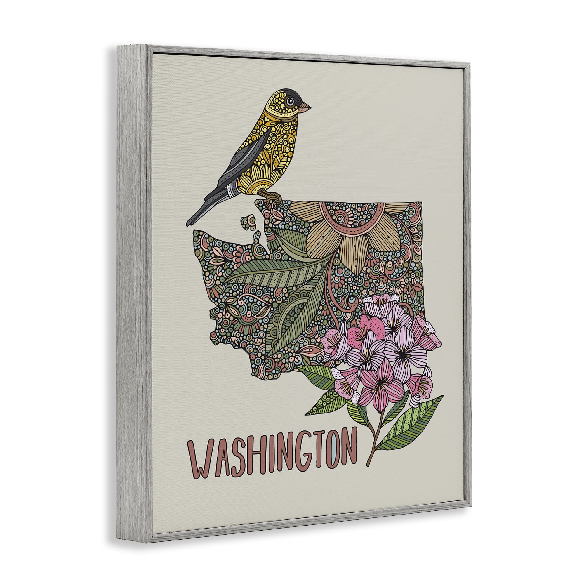 Stupell Industries Floral Washington State Botanical & Floral Painting Gray Framed Art Print Wall Art, 11 x 14