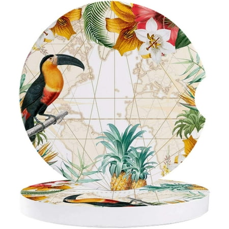 

KXMDXA Tropical Plants Flowers Pineapple Map Set of 6 Car Coaster for Drinks Absorbent Ceramic Stone Coasters Cup Mat with Cork Base for Home Kitchen Room Coffee Table Bar Decor