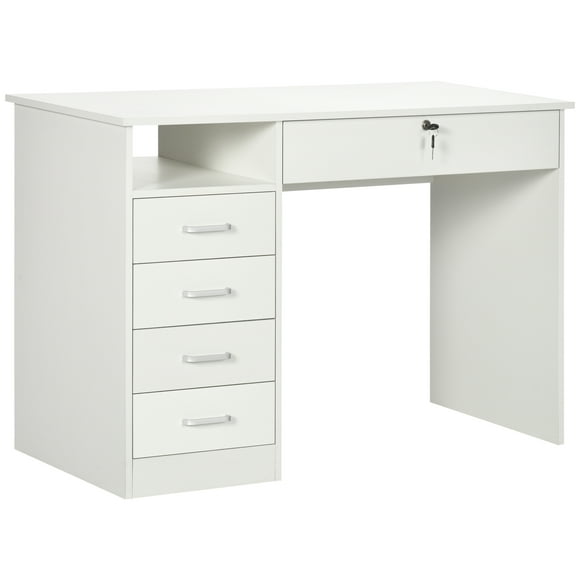 Vinsetto Computer Desk with Lockable Drawer and Open Compartment, White