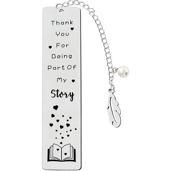 Metal Bookmark Gift,Engraved Thank You for Being Part of My Story Stainless Steel Leaf Pendant Book Mark with Exquisite Gift Box for Women Men Friends Teacher Classmate Book Lovers