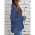thumbnail image 2 of Uhndy Womens Fall Solid Color V Neck Waffle Knit Long Sleeve T-shirt Bouse Blue 2XL, 2 of 4