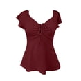 thumbnail image 5 of FUYUDY Women Tshirts Fashion Summer Short Sleeve T-Shirt With Drawstring V Neck Tie Design Casual Solid Color Tee Tops Trendy Female Dailywear, 5 of 5