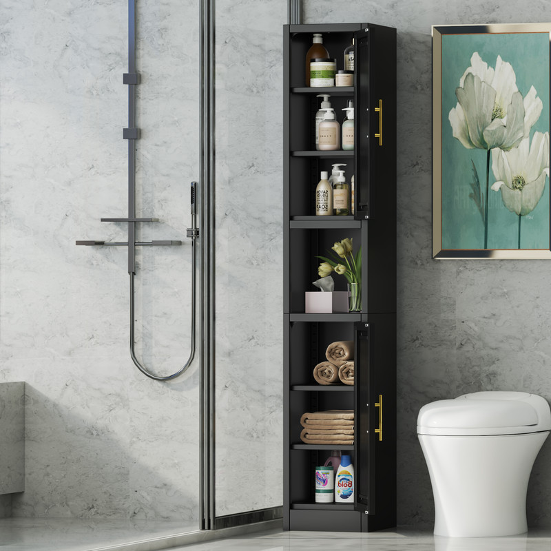 Ero 67" Metal Storage Cabinet with Lock, Tall Narrow Office File Cabinets with 2 Doors & 4 Adjustable Shelves