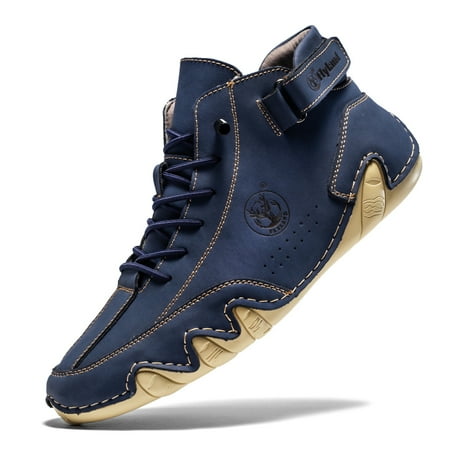 

FLYLAND Men s Leather Sneakers Casual Shoes Slip On Lace Up Outdoor Waking Shoes Men Ankle Boots FM9008 Gig Size US12