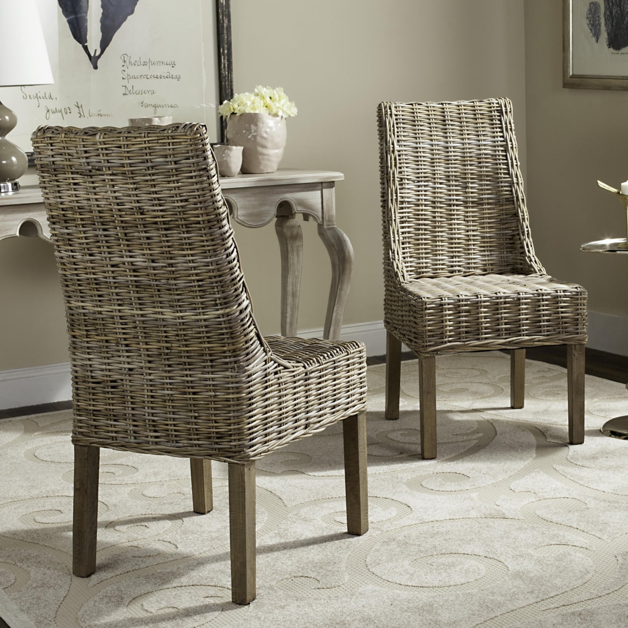 SAFAVIEH Suncoast Nautical Rattan Solid Dining Parsons Chair, Natural (Set of 2)
