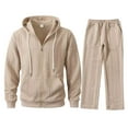 thumbnail image 4 of Zedker Mens Loungewear Set Fashion Prints Loose 2 Piece Outfit Casual Hooded Long Sleeve Zipper Hoodie and Long Straight-Leg Pants,Beige,XL, 4 of 9
