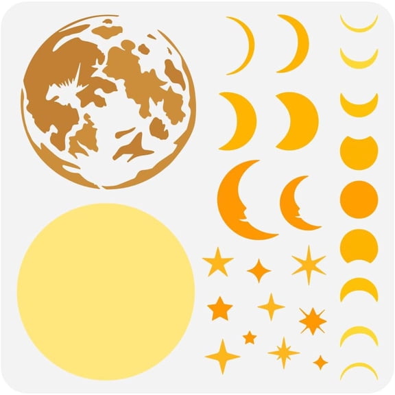 Layered Moon Painting Stencil 11.8x11.8 inch Moon Phases Drawing Template Space Theme Plastic Stencil for DIY Painting Wall Wood Home Decoration