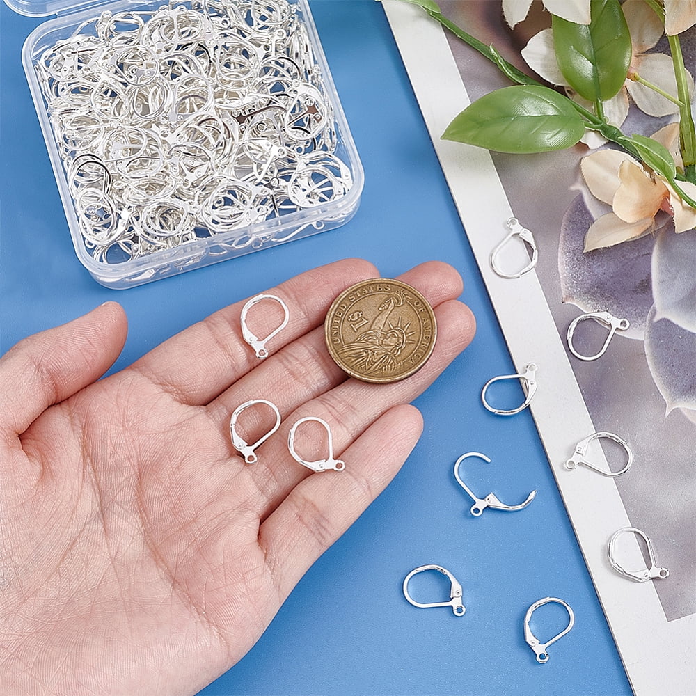 1 Box 200Pcs Leverback Earring Hooks 925 Sterling Silver Plated Brass French Earring Hooks Clasp Clip Ear Wire for Dangle Jewelry Making DIY Findings