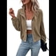 thumbnail image 3 of Chaqueta Ligera de para Mujer, de Larga, con Cremallera y Botones A Presión, para Otoño. Marrón L, 3 of 10