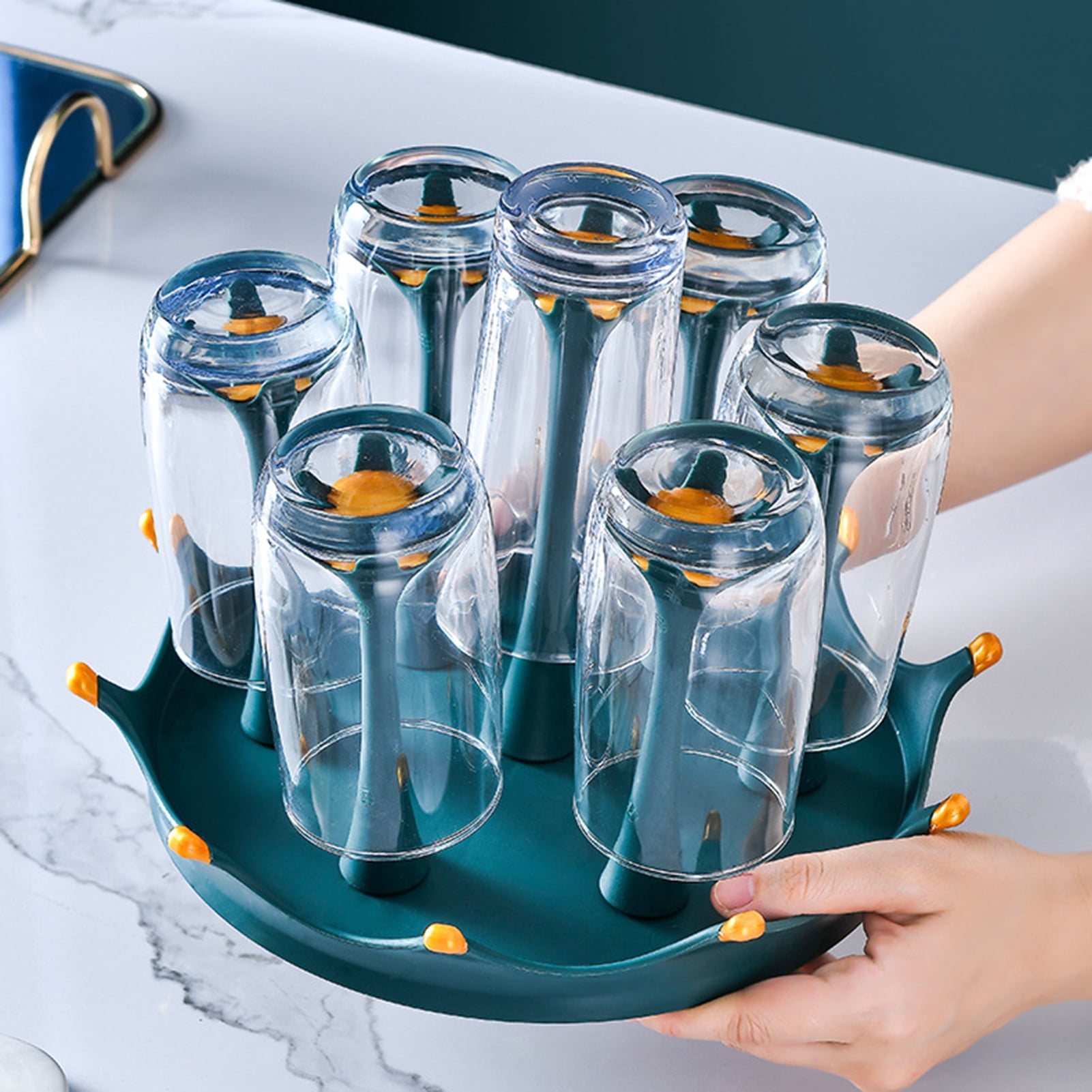 Bottle Drying Rack, Rotating Bottle Dryer Holder, 5/7/9-Digit Detachable Design Vertical Drain Stainless Steel Cup Holder for Kitchen Countertop