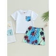thumbnail image 2 of Suealasg Toddler Boys 2Pcs Summer Beach Outfit  Short Sleeve Crew Neck Pocket T-Shirts and Elastic Waist Beach Tree Print Shorts6M  1T 2T 3T Baby Boys Casual Vacation Clothes, 2 of 8