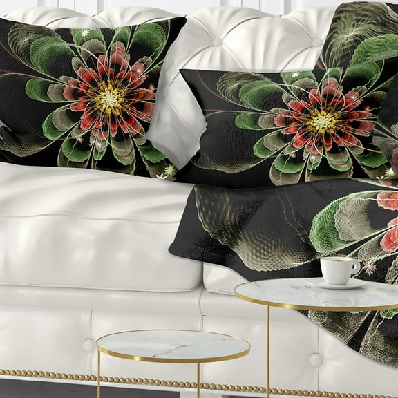 Designart Abstract Green Fractal Flower - Floral Throw Pillow - 12x20