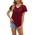 thumbnail image 4 of Frontwalk Women Summer Tops Short Sleeve T-shirt T Shirt Ladies Breathable Tee Pullover Claret M, 4 of 8