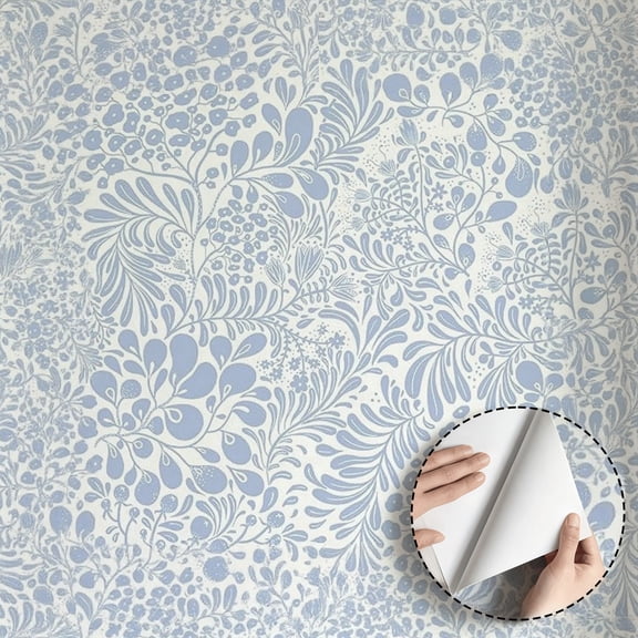 Light Blue Pastoral Floral Wallpaper Boho Vintage Farmhouse Self Adhesive and Removable Waterproof Home Decor for Living Room Bedroom Kitchen Cabinet Drawer Dorm Room 17.7 * 118 in