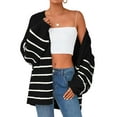 thumbnail image 2 of Women'S Oversized Cardigan Sweaters Fall Long Lantern Sleeve Knit Open Front Sweater Black & White L, 2 of 10