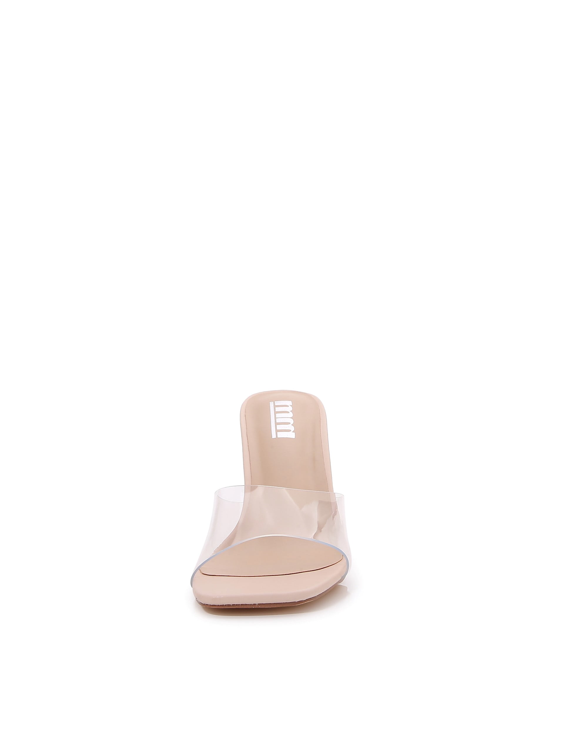 Women Double Strap High Chunky Heeled Slip On Slide Sandals (Single TPU Beige, 8)