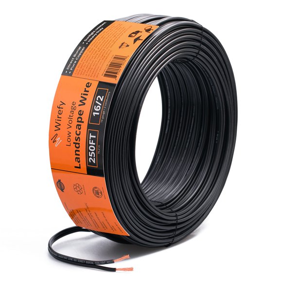 Wirefy 16/2 Low Voltage Landscape Lighting Copper Wire - Outdoor Direct Burial - 16-Gauge 2-Conductor 250 Feet | Landscape Lighting Wire | Low Voltage