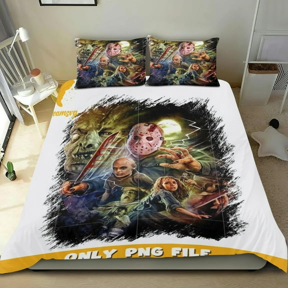 Jason Voorhees Themed Bed Sheet Set Three Piece Set 53x79 In ches Comfortable And Skin Friendly Unique Design Creating A Star Studded Night Home Decor Gifts For Family Friends fans