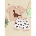 thumbnail image 2 of vera natura Toddler Boy Summer Outfits Short Sleeve Round Neck T-Shirt with Dinosaur Print Shorts 2Pcs Set, 2 of 8