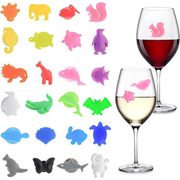 Wine Glass Marker Portable Washable Adorable Home Party KTV Night Club Bar Drink Cup Silicone Labels Tag Sign Accessories 24 Pieces